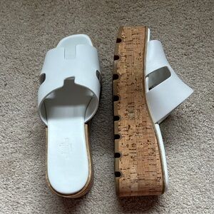 Hermès - Eze 30 White Cork Platform Sandals